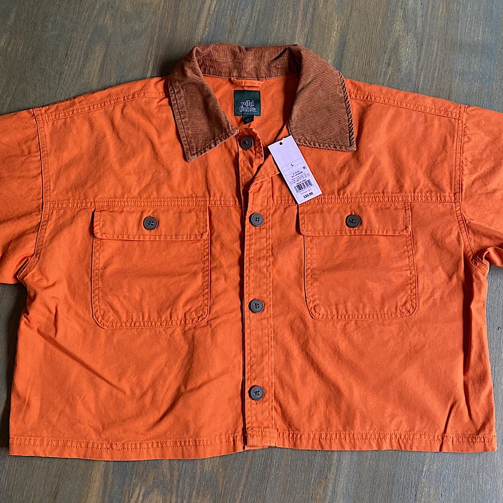 Wild Fable Women's Rust Cropped Canvas Long Sleeve Surplus Shacket Size Large - Picture 4 of 11